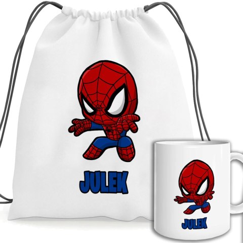 ZESTAW SZKOLNY KUBEK I PLECAK WOREK SPODERMAN P08 IMIĘ PIĘKNY!