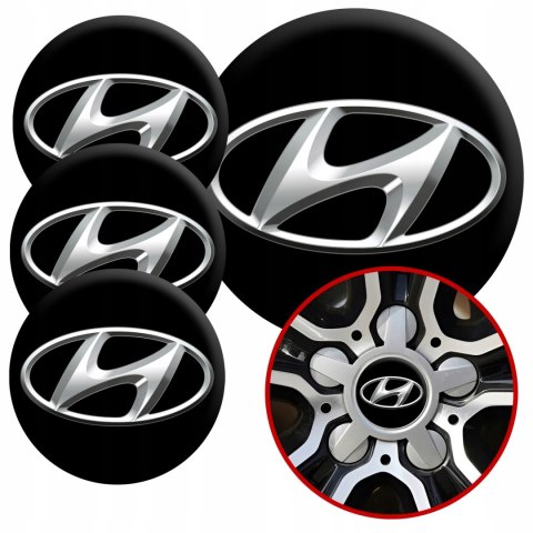4 Emblematy Dekielki na Felgi Kołpaki Koła HYUNDAI KOMPLET TOP 60mm