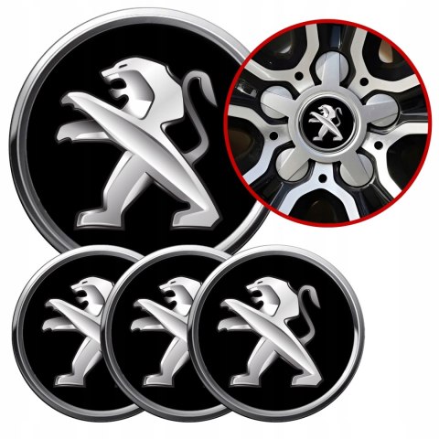 4 Emblematy Dekielki na Felgi Kołpaki Koła PEUGEOT KOMPLET TOP 53mm