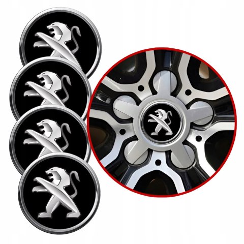 4 Emblematy Dekielki na Felgi Kołpaki Koła PEUGEOT KOMPLET TOP 56mm