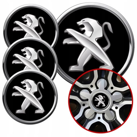 4 Emblematy Dekielki na Felgi Kołpaki Koła PEUGEOT KOMPLET TOP 56mm