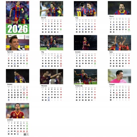 KALENDARZ XAVI HERNANDES 13 ZDJĘĆ NA ŚCIANĘ A3 ŚWIĘTA NIEDZIELE HANDLOWE