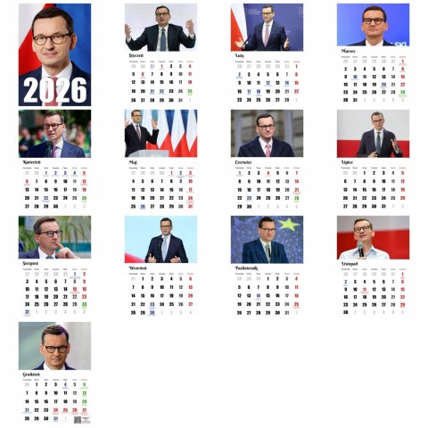 KALENDARZ MORAWIECKI 13 ZDJĘĆ NA ŚCIANĘ A3 ŚWIĘTA NIEDZIELE HANDLOWE
