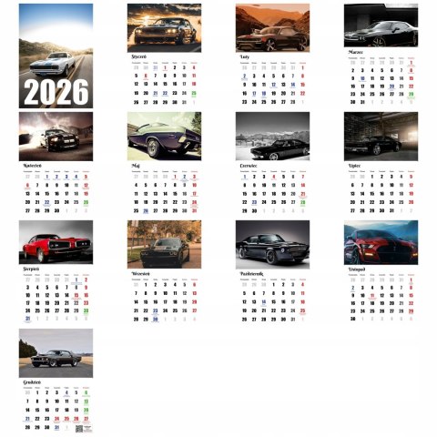 KALENDARZ MUSCLE CARS 13 ZDJĘĆ NA ŚCIANĘ A4 ŚWIĘTA NIEDZIELE HANDLOWE