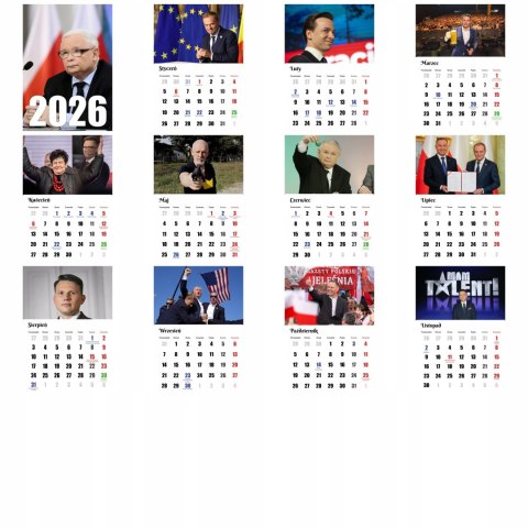 KALENDARZ POLITYCY 13 ZDJĘĆ NA ŚCIANĘ A3 ŚWIĘTA NIEDZIELE HANDLOWE