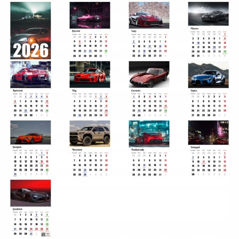 KALENDARZ TOYODA 13 ZDJĘĆ NA ŚCIANĘ A3 ŚWIĘTA NIEDZIELE HANDLOWE