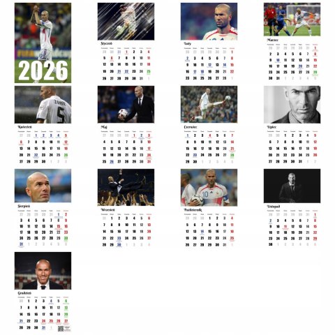 KALENDARZ ZINEDIN ZIDAN 13 ZDJĘĆ NA ŚCIANĘ A3 ŚWIĘTA NIEDZIELE HANDLOWE