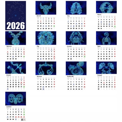 KALENDARZ ZODIAKARA 13 ZDJĘĆ NA ŚCIANĘ A4 ŚWIĘTA NIEDZIELE HANDLOWE