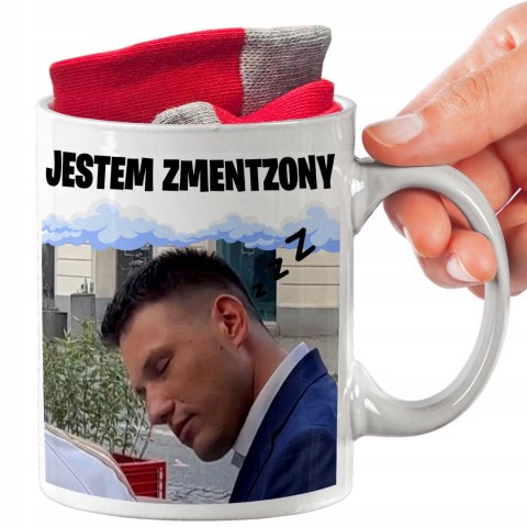 ŚWIĄTECZNY KUBEK I SKARPETKI ZESTAW NA PREZENT JESTEM ZMENTZONY MENTZEN