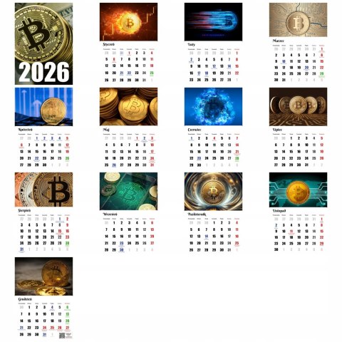 KALENDARZ BITCOIN 13 ZDJĘĆ NA ŚCIANĘ A4 ŚWIĘTA NIEDZIELE HANDLOWE