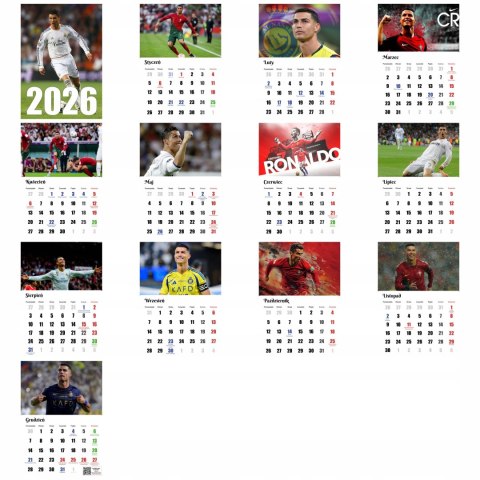 KALENDARZ CRISTIANO RONALDO 13 ZDJĘĆ NA ŚCIANĘ A3 ŚWIĘTA NIEDZIELE HANDLOWE
