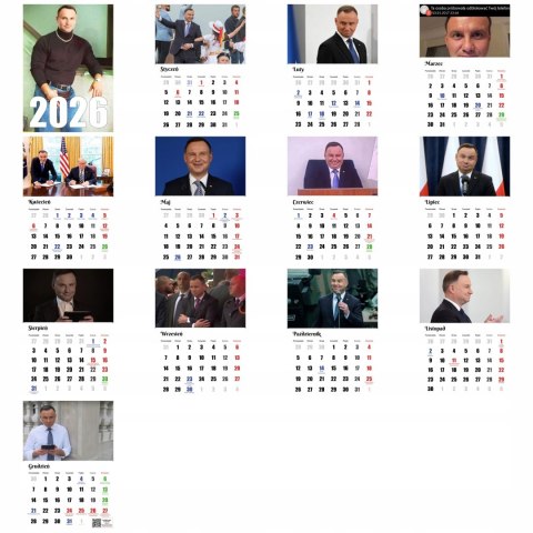 KALENDARZ DUDA 13 ZDJĘĆ NA ŚCIANĘ A3 ŚWIĘTA NIEDZIELE HANDLOWE