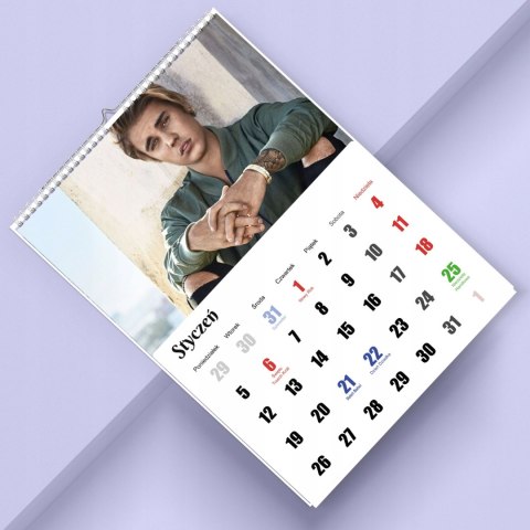 KALENDARZ JUSTIN BEIBER 13 ZDJĘĆ NA ŚCIANĘ A3 ŚWIĘTA NIEDZIELE HANDLOWE