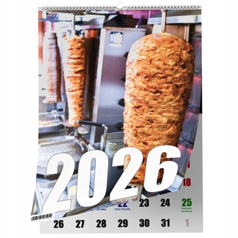 KALENDARZ KEBAB 13 ZDJĘĆ NA ŚCIANĘ A3 ŚWIĘTA NIEDZIELE HANDLOWE