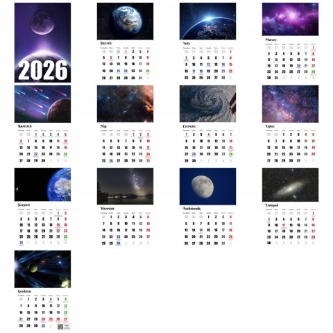 KALENDARZ KOSMOS 13 ZDJĘĆ NA ŚCIANĘ A3 ŚWIĘTA NIEDZIELE HANDLOWE