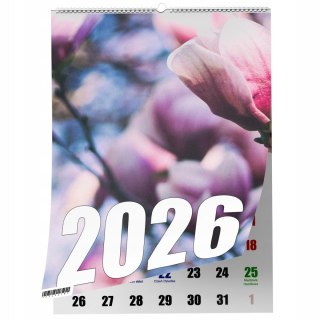 KALENDARZ MAGNOLIA 13 ZDJĘĆ NA ŚCIANĘ A4 ŚWIĘTA NIEDZIELE HANDLOWE