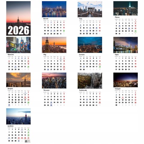 KALENDARZ NEW YORK 13 ZDJĘĆ NA ŚCIANĘ A3 ŚWIĘTA NIEDZIELE HANDLOWE
