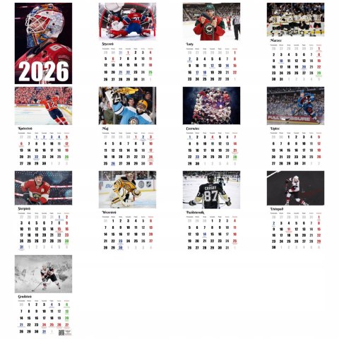 KALENDARZ NHL 13 ZDJĘĆ NA ŚCIANĘ A4 ŚWIĘTA NIEDZIELE HANDLOWE