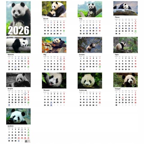 KALENDARZ PANDA 13 ZDJĘĆ NA ŚCIANĘ A3 ŚWIĘTA NIEDZIELE HANDLOWE