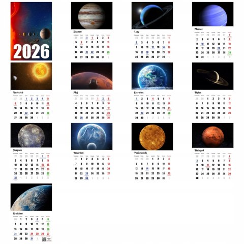 KALENDARZ PLANETY 13 ZDJĘĆ NA ŚCIANĘ A3 ŚWIĘTA NIEDZIELE HANDLOWE