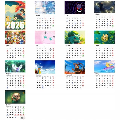 KALENDARZ POKEMEN 13 ZDJĘĆ NA ŚCIANĘ A3 ŚWIĘTA NIEDZIELE HANDLOWE