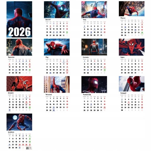 KALENDARZ SPODERMAN 13 ZDJĘĆ NA ŚCIANĘ A3 ŚWIĘTA NIEDZIELE HANDLOWE