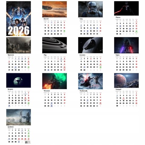 KALENDARZ START WARS 13 ZDJĘĆ NA ŚCIANĘ A4 ŚWIĘTA NIEDZIELE HANDLOWE