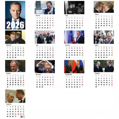 KALENDARZ TUSK 13 ZDJĘĆ NA ŚCIANĘ A4 ŚWIĘTA NIEDZIELE HANDLOWE