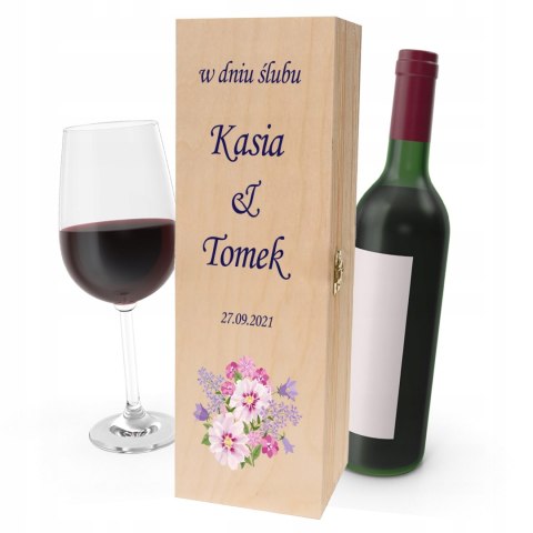 Drewniana skrzynka na wino - IDEALNY PREZENT na każdą okazję! NA ŚLUB 01