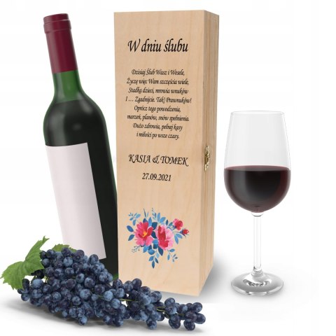 Drewniana skrzynka na wino - IDEALNY PREZENT na każdą okazję! NA ŚLUB 03