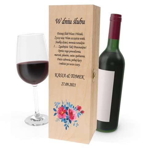 Drewniana skrzynka na wino - IDEALNY PREZENT na każdą okazję! NA ŚLUB 03