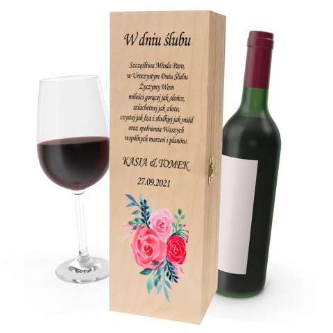 Drewniana skrzynka na wino - IDEALNY PREZENT na każdą okazję! NA ŚLUB 05