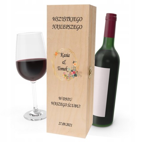 Drewniana skrzynka na wino - IDEALNY PREZENT na każdą okazję! NA ŚLUB 07
