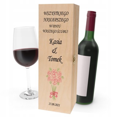 Drewniana skrzynka na wino - IDEALNY PREZENT na każdą okazję! NA ŚLUB 08